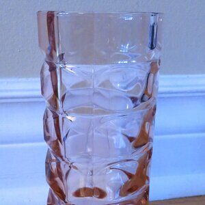 Vtg Arcoroc France Pink Swirl Cubist Depression Glass Art Deco Vase 7”